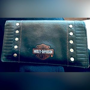 Vintage Harley Davidson Motorcycle Leather Long Brown Wallet.